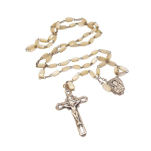 Vintage Catholic Rosary Beads With Crucifix and Virgin Mary Medal Mother of Pear - Picture 2 of 5
